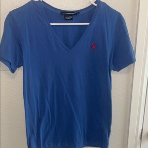 Ralph Lauren Blue V-Neck T-Shirt with Red Logo